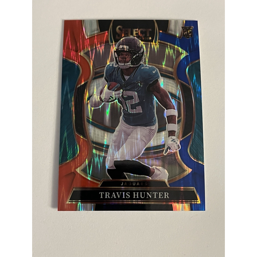 Travis Hunter Panini Select RC Red Blue Shock Prizm Jaguars Rookie